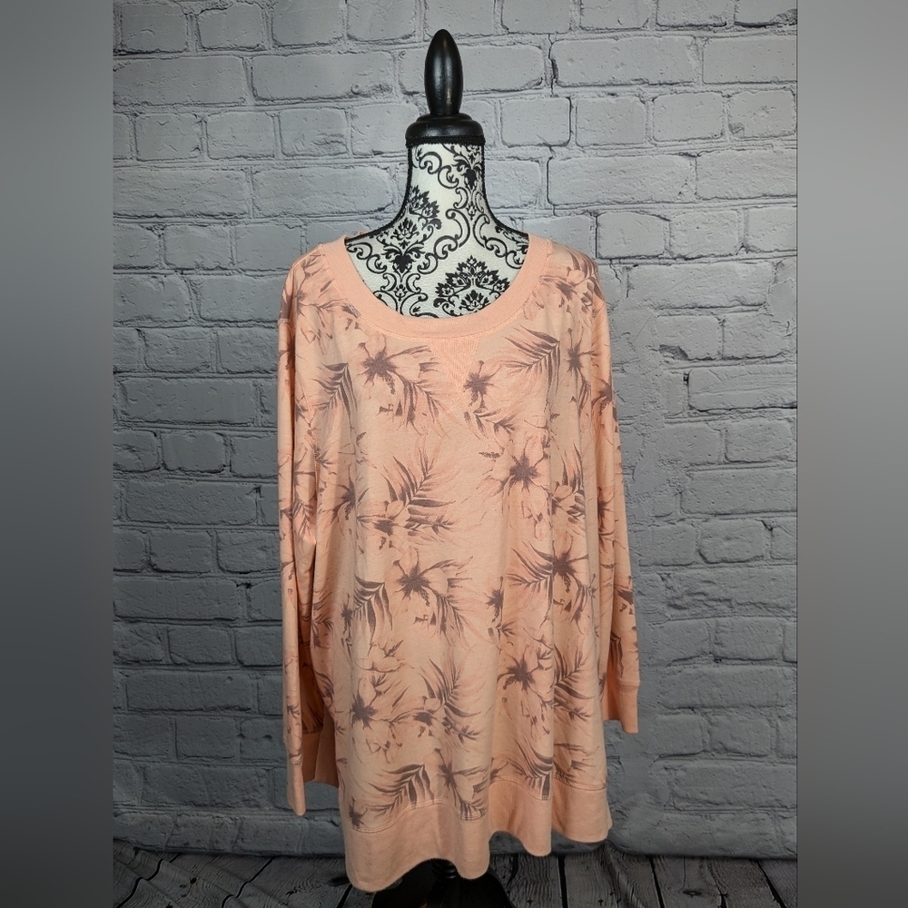 Jockey women's long sleeve floral popover sweater shirt stretch knit sz 3x BBIN